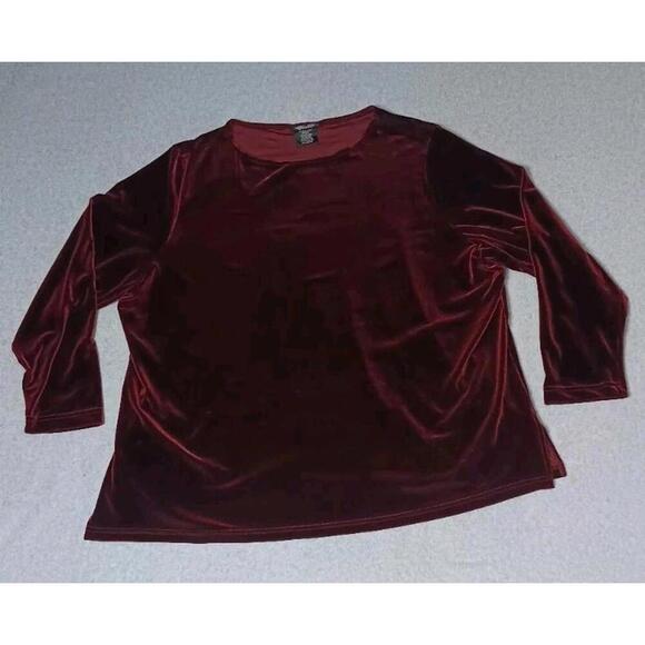 Tops - Kathie Lee Long Sleeve Velvet Blouse Womens Size 22W/24W Maroon Soft And...